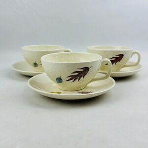 Franciscan Autumn Flat Cup & Saucer Set of 3 Speckled Leaves Vintage MCM